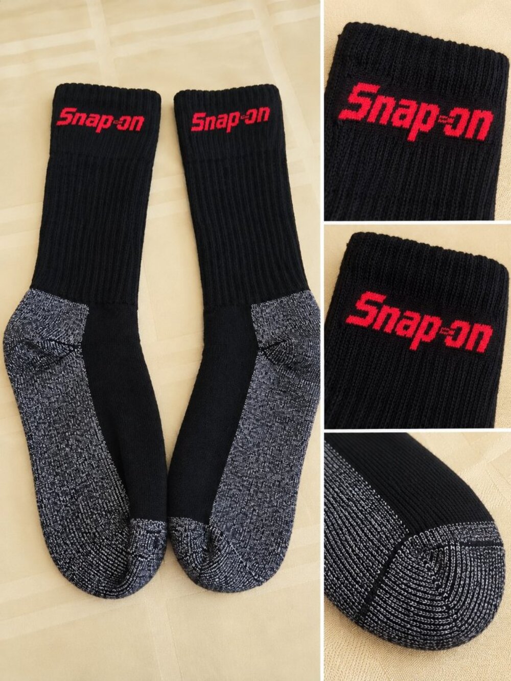 Snap-on Tools Men's 9-11 Black Gray Crew Work Socks Red Logo NWOT 1 Pair
